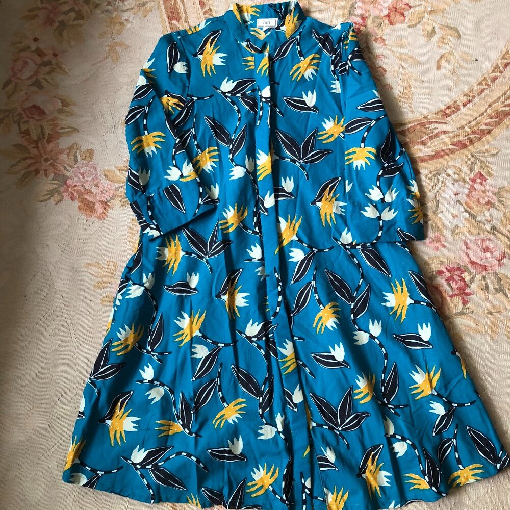 Zuri Teal and Yellow Banana Flower Dress XS